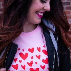 Red Hearts Pinup Rockabilly Pink Women’s shirt by Whimsberry